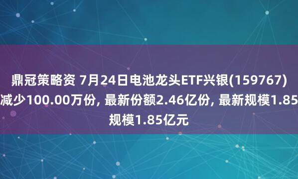 鼎冠策略资 7月24日电池龙头ETF兴银(159767)份额减少100.00万份, 最新份额2.46亿份, 最新规模1.85亿元